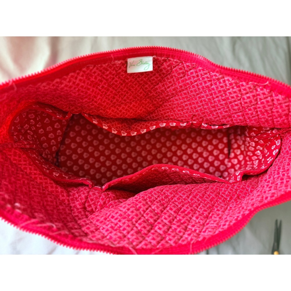 Vera Bradley Quilted Cotton Tote Bag Red Floral Shoulder Bag Zip Top Pockets - Picture 2 of 3